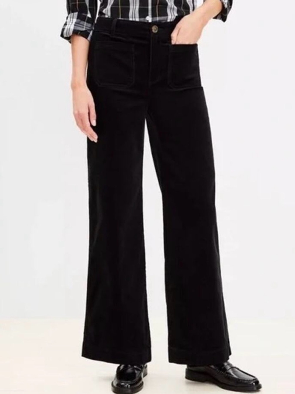 LOFT Black Wide-Leg Corduroy Pants with Front Patch Pockets